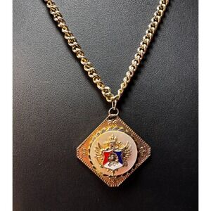 Vintage Coat of Arms Medallion With Chain Gold Tone